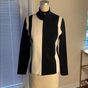 Zip up wool moto stripe cardigan